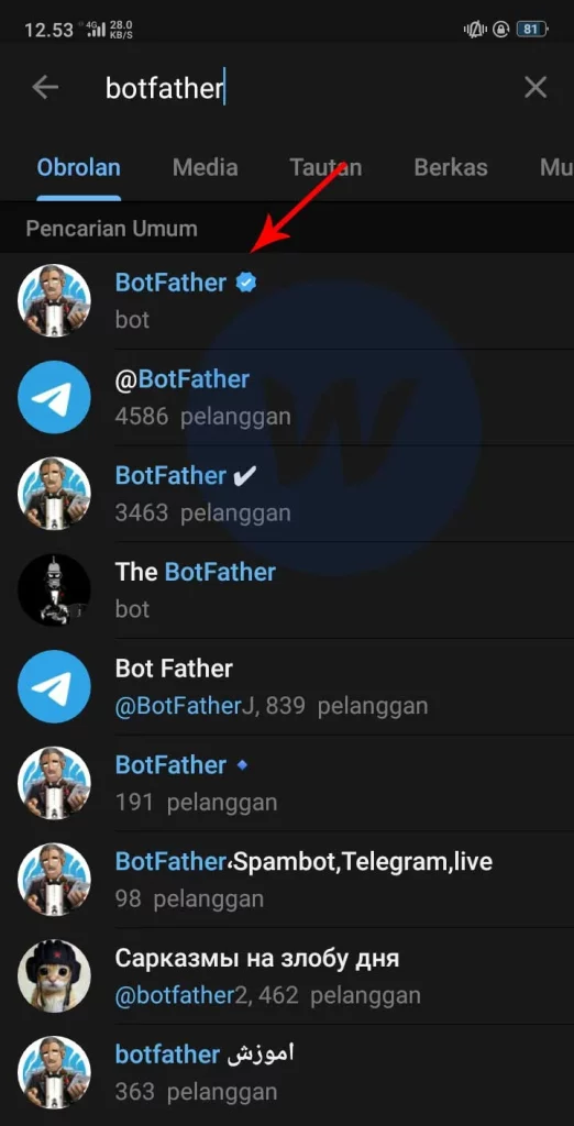 bot father di telegram