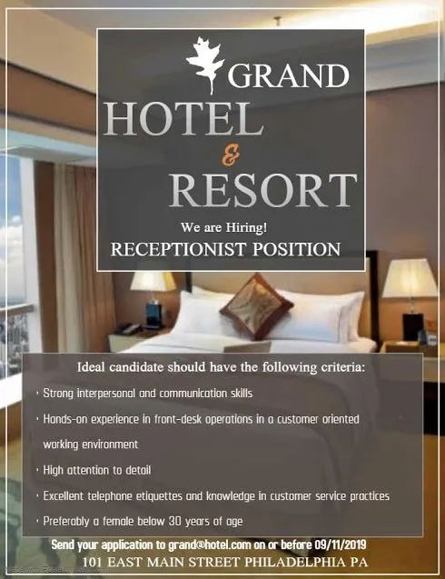 iklan lowongan pegawai hotel dalam bahasa inggris