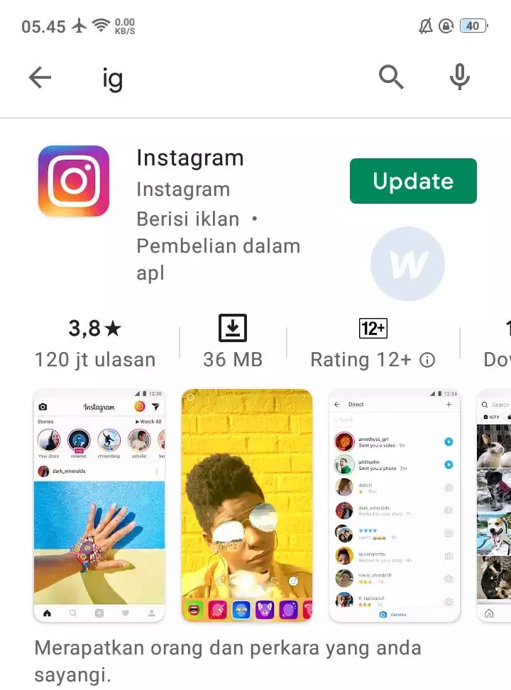 Cara Mengatasi Reels Instagram Tidak Muncul dengan cara melakukan update versi instagram terbaru